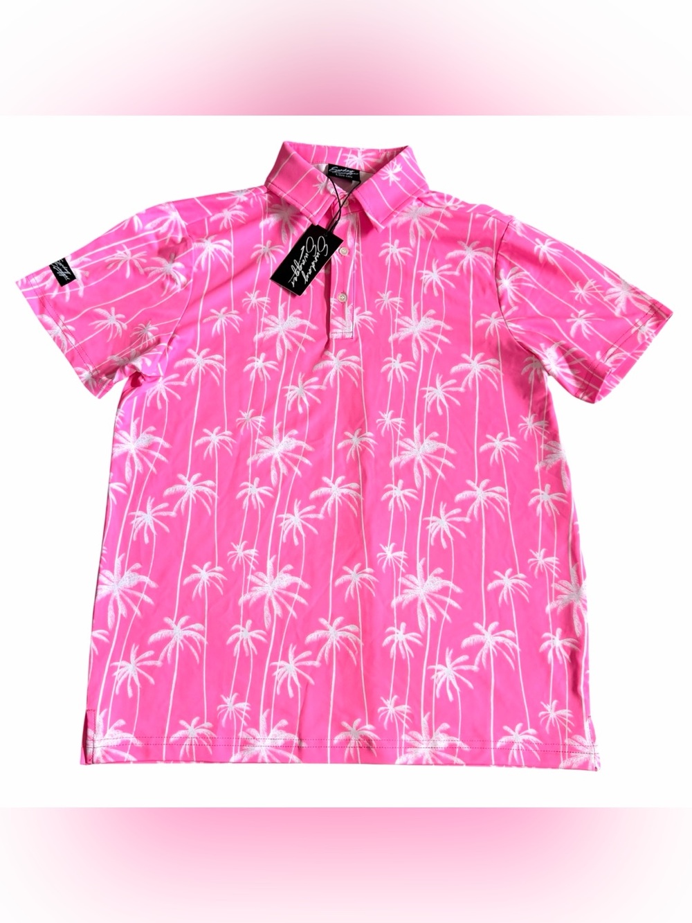 Sunday Swagger Kids Stylin Golf Polo Shirt Sz L (11Y-12Y) Pink Palm Trees NWT